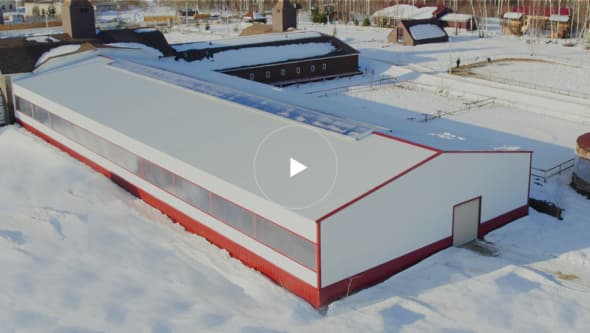 Быстровозводимое здание конного манежа. Серия: ИЗЛК РУС ВГ-300.2016. Размеры: ш 22 х д 60 х в 5 м